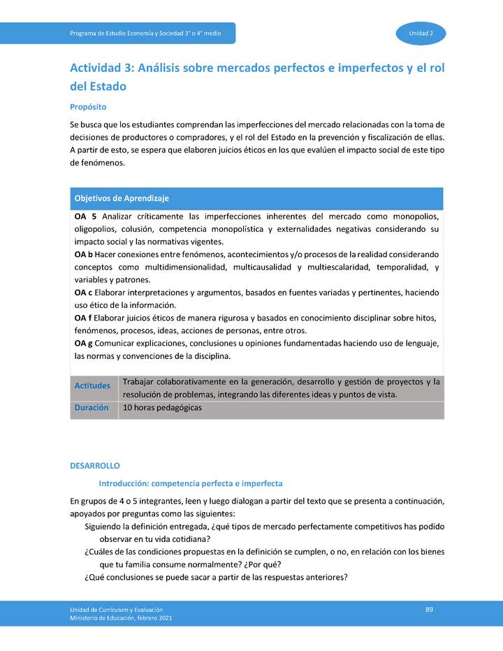 Actividad 3: Análisis sobre mercados perfectos e imperfectos y el rol del Estado