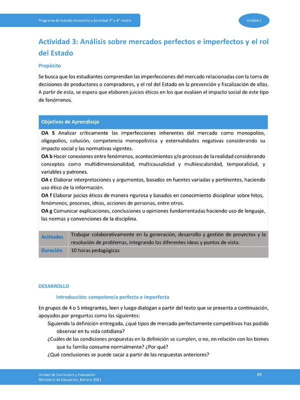 Actividad 3: Análisis sobre mercados perfectos e imperfectos y el rol del Estado