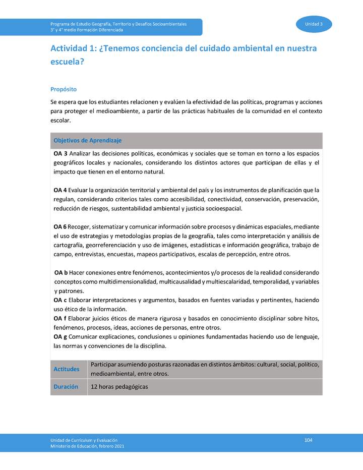 Actividad 1: ¿Tenemos conciencia del cuidado ambiental en nuestra escuela?