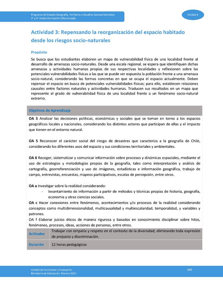 Actividad 3: Repensando la reorganización del espacio habitado desde los riesgos socionaturales