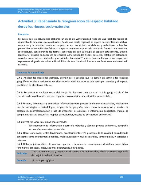 Actividad 3: Repensando la reorganización del espacio habitado desde los riesgos socionaturales