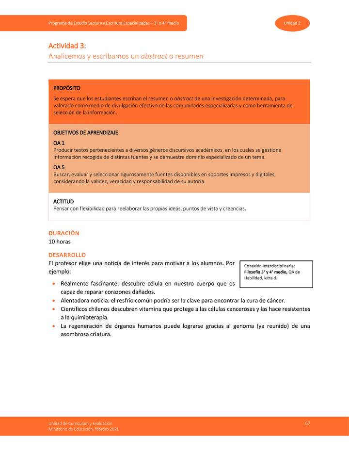 Actividad 3: Analicemos y escribamos un Abstract o Resumen