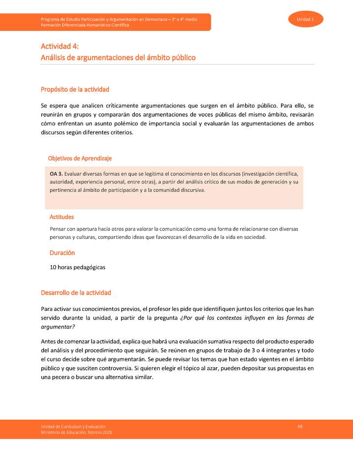 Actividad 4: Análisis de argumentaciones del ámbito público