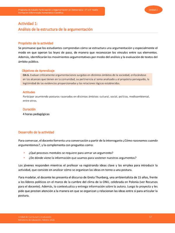 Actividad 1: Análisis de la estructura de la argumentación