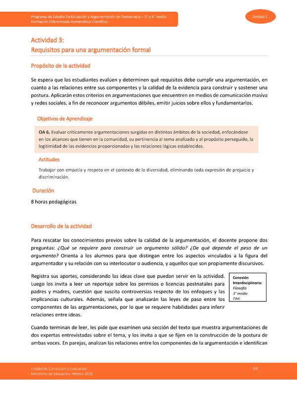 Actividad 3: Requisitos para una argumentación formal