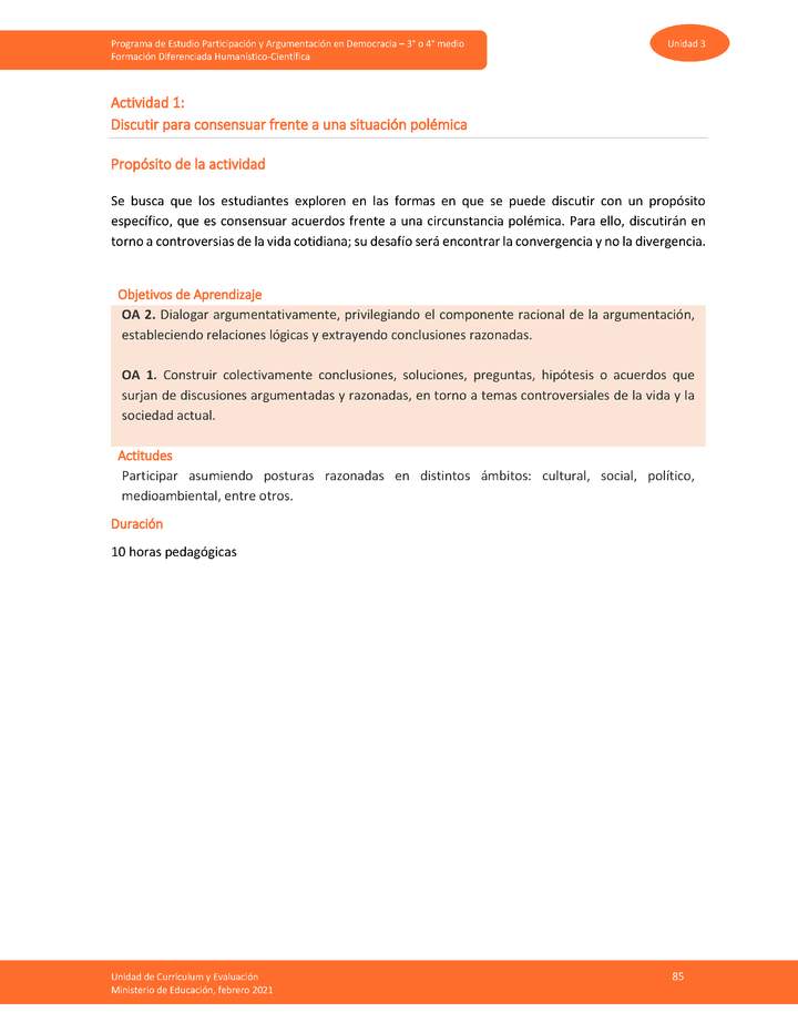 Actividad 1: Discutir para consensuar frente a una situación polémica