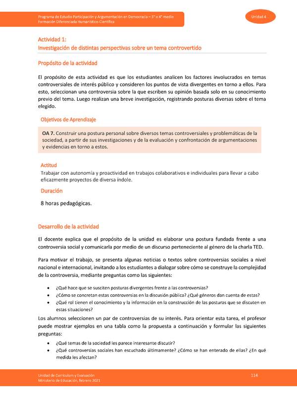 Actividad 1: Investigación de distintas perspectivas sobre un tema controvertido