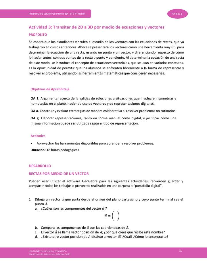 Actividad 3: Transitar de 2D a 3D por medio de ecuaciones y vectores