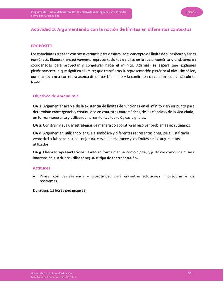 Actividad 3: Argumentando con la noción de límites en diferentes contextos