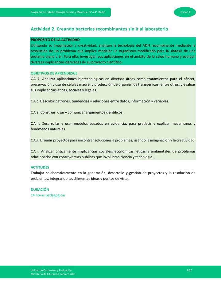 Actividad 2: Creando bacterias recombinantes sin ir al laboratorio