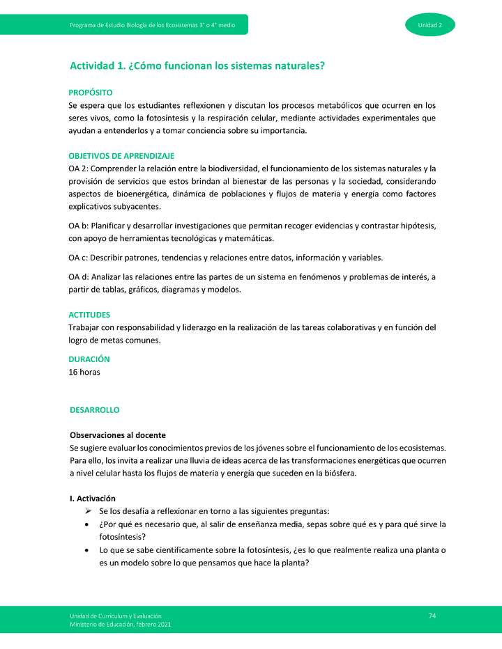 Actividad 1: ¿Cómo funcionan los sistemas naturales?