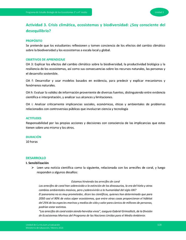 Actividad 3: Crisis climática, ecosistemas y biodiversidad: ¿Soy consciente del desequilibrio?