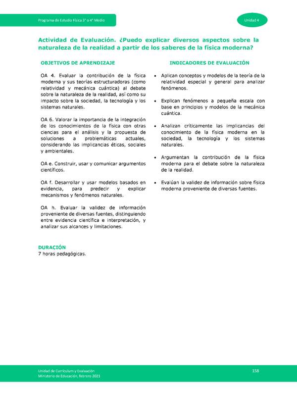 Actividad de evaluación: ¿Puedo explicar diversos aspectos sobre la naturaleza de la realidad a partir de los saberes de la física moderna?