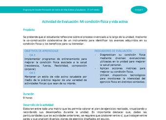 Actividad de evaluación Unidad 2: Mi condición física y vida activa