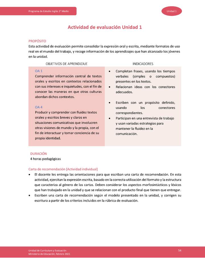 Actividad de evaluación: Unidad 1