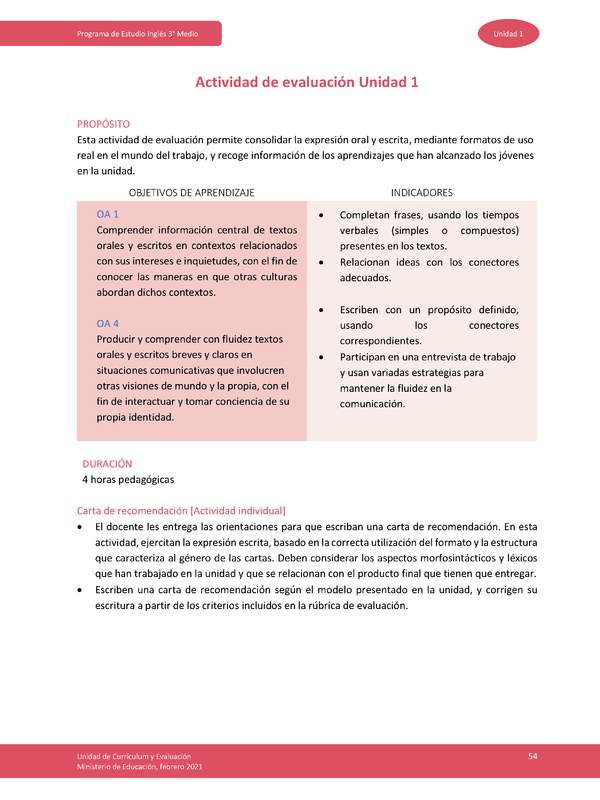 Actividad de evaluación: Unidad 1