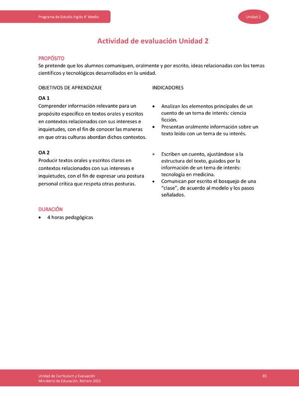 Actividad de evaluación unidad 2: Science and technology