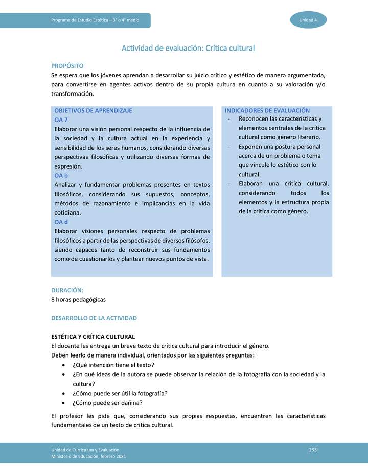 Actividad de evaluación: Crítica cultural