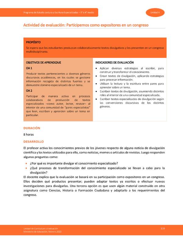 Actividad de evaluación: Participemos como expositores en un Congreso