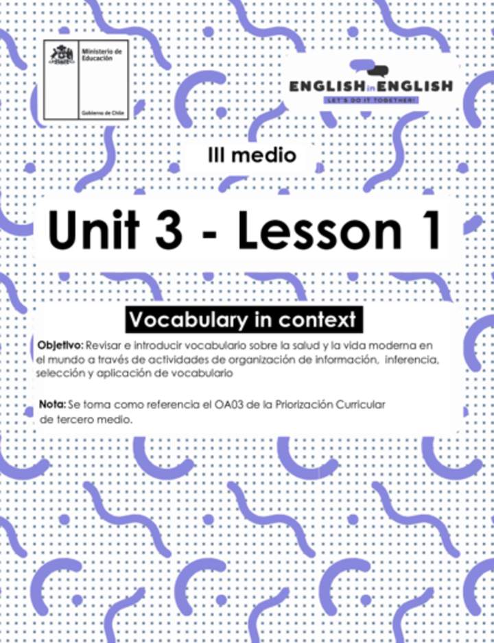 Actividades: 3° Medio Unidad 3 - Lesson 1