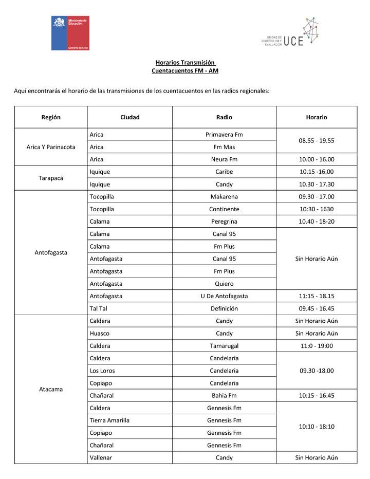 Horarios transmisión de audiocuentos en Radio Trampolín FM