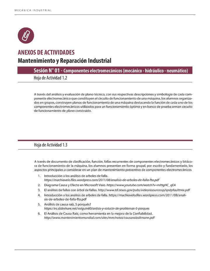 Mecánica Industrial. Mantenimiento y reparación industrial. Mención Mantenimiento Electromecánico. 4° medio. ANEXOS