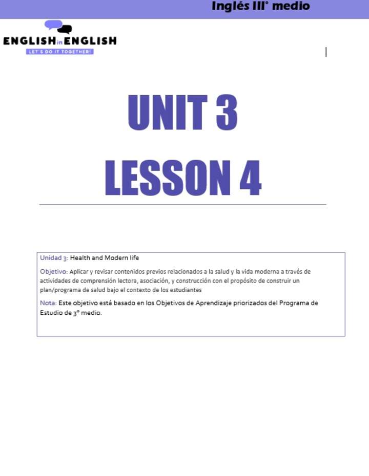 Inglés 3° Medio Unidad 3 - Lesson 4