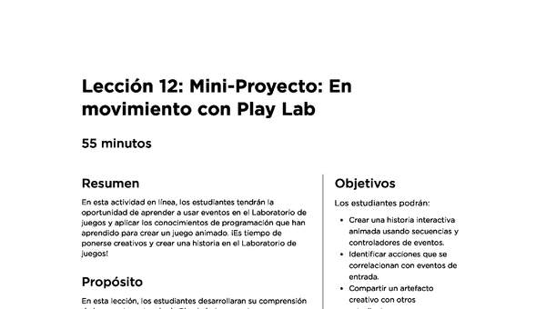 Lección 12: Mini-Proyecto: En movimiento con Play Lab