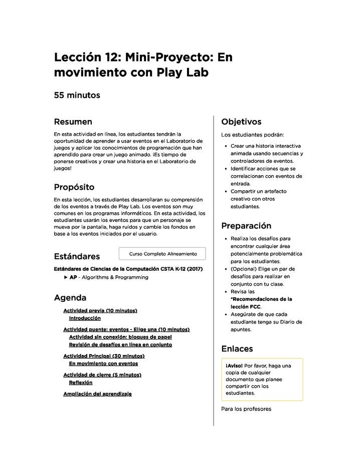 Lección 12: Mini-Proyecto: En movimiento con Play Lab