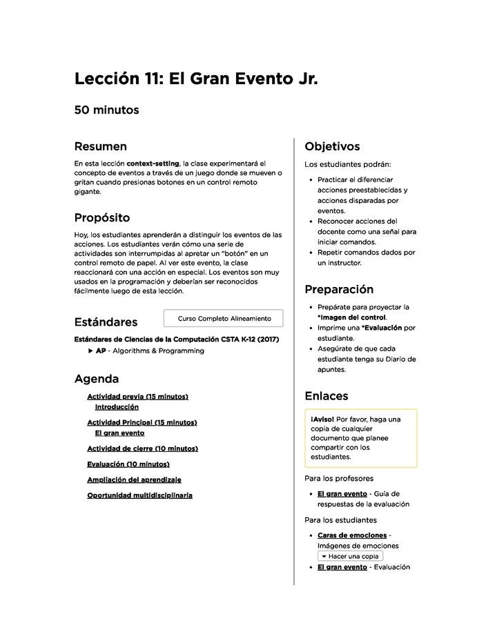 Lección 11: El Gran Evento Jr.