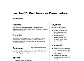 Lección 16: Funciones en Cosechadora