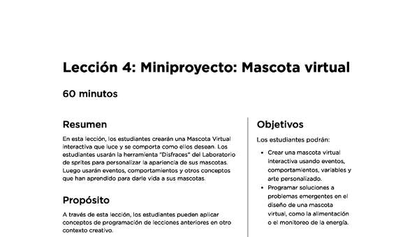 Lección 4: Miniproyecto: Mascota virtual