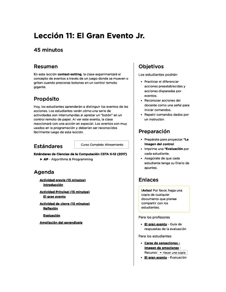 Lección 11:  El Gran Evento Jr.