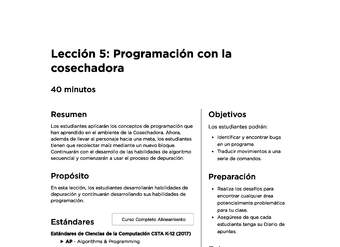 Lección 5: Programación con la cosechadora