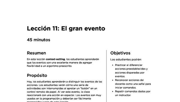 Lección 11: El gran evento