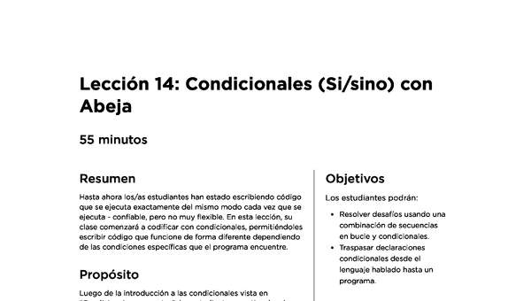 Lección 14: Condicionales (Si/sino) con Abeja