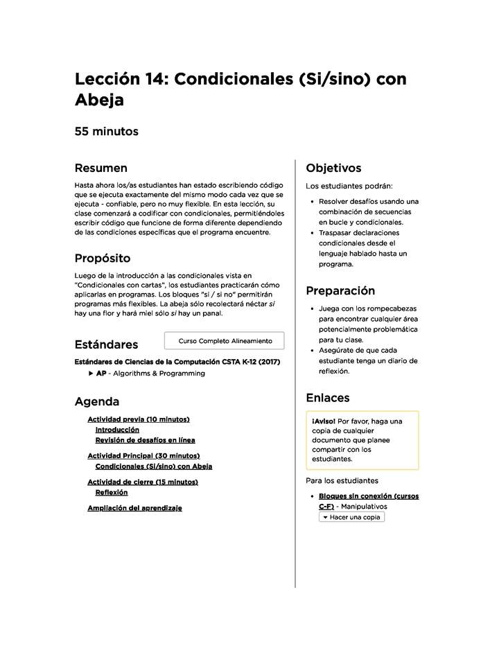 Lección 14: Condicionales (Si/sino) con Abeja