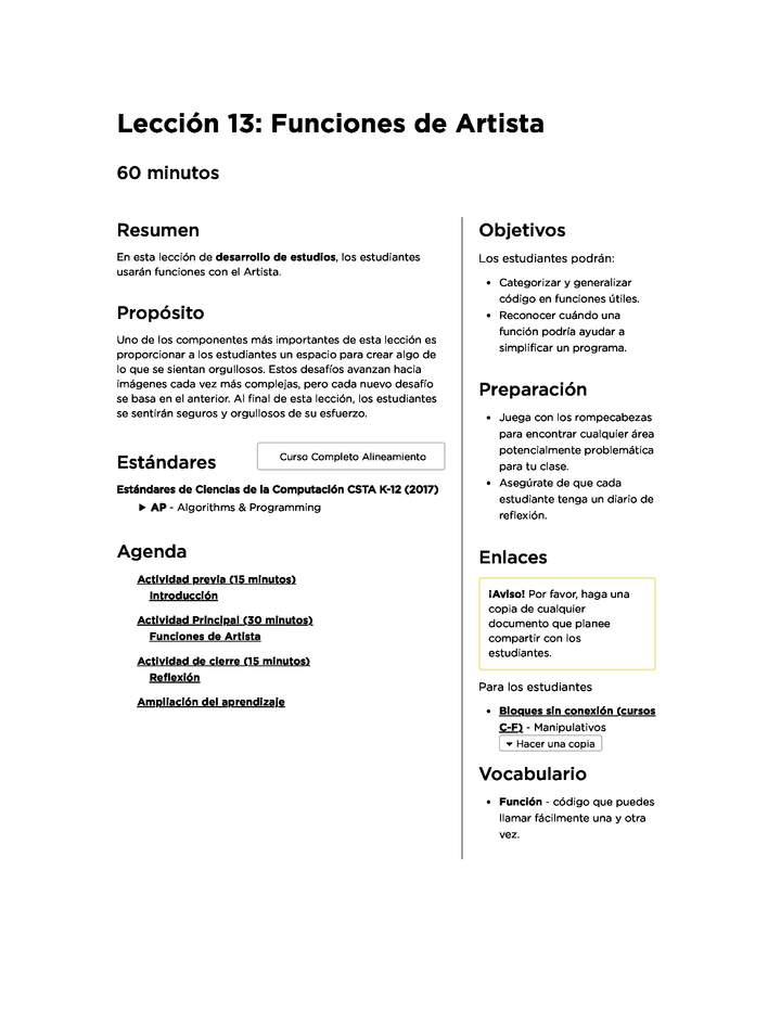 Lección 13: Funciones de Artista