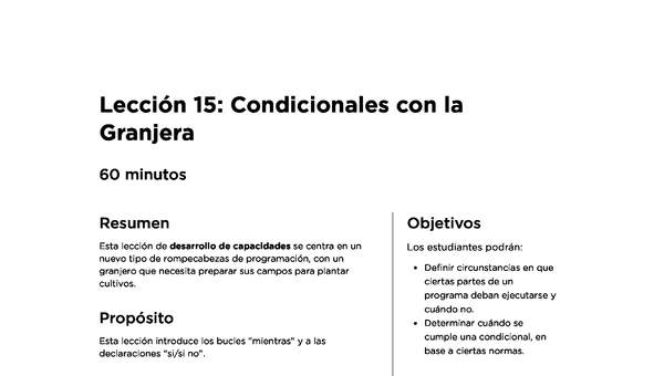 Lección 15: Condicionales con la Granjera