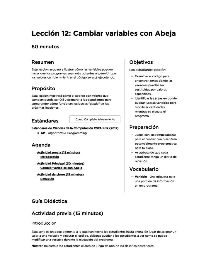 Lección 12: Cambiar variables con Abeja