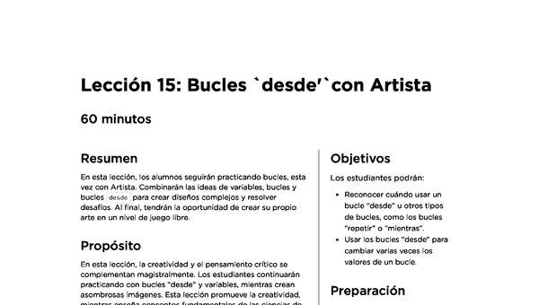 Lección 15: Bucles `desde'`con Artista