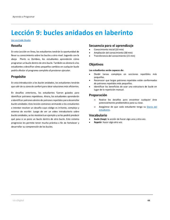 Lección 9: bucles anidados en laberinto