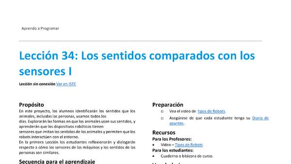 Unidad 4 - Lección 34: Los sentidos comparados con los sensores I