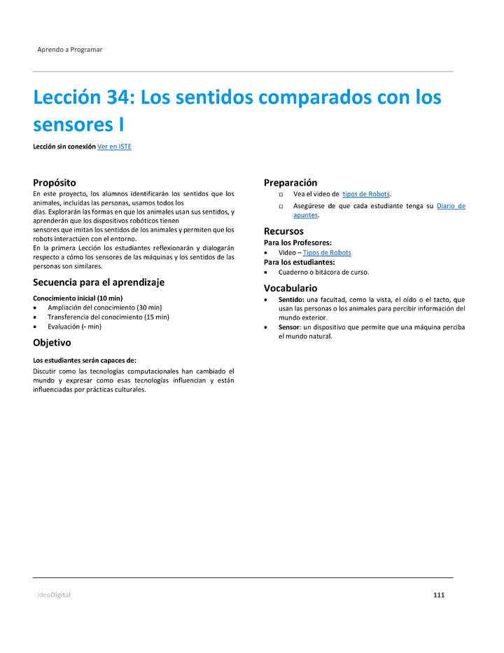 Unidad 4 - Lección 34: Los sentidos comparados con los sensores I