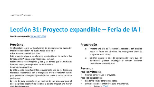 Unidad 4 - Lección 31: Proyecto expandible – Feria de IA I