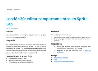 Lección20: editar comportamientos en Sprite Lab