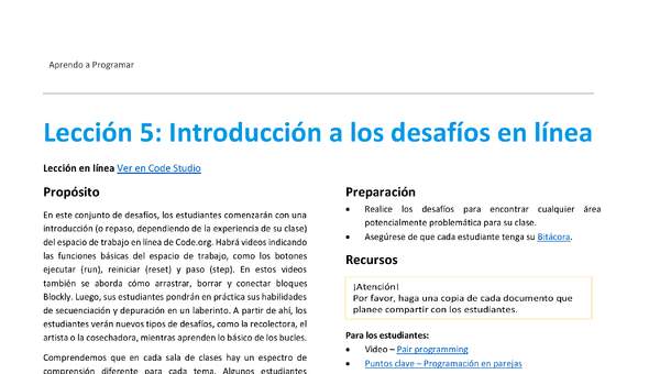 Unidad 1 - Lección 05: Introducción a los desafíos en línea