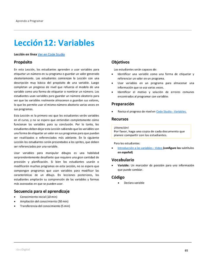 Unidad 1 - Lección 12: Variables