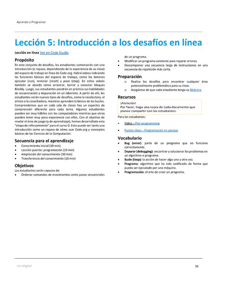 Unidad 1 - Lección 5: Introducción a los desafíos en línea