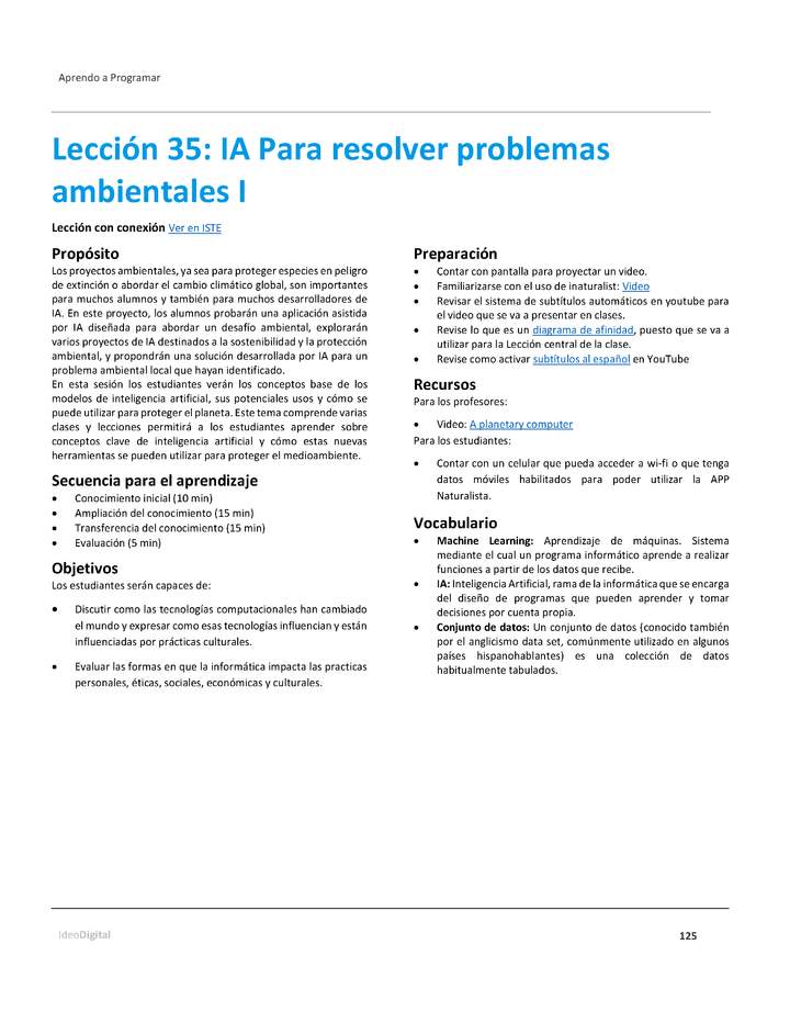 Unidad 2 - Lección 35: IA Para resolver problemas ambientales I